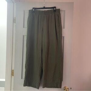 Olive Green Wide Leg Linen-Blend Pants
